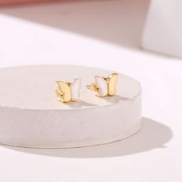 Kicky And Perky 925 Sterling Silver Gold-Plated Mother Of Pearls Studded Butterfly Studs-image-11