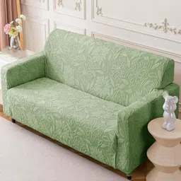 HOUSE OF QUIRK Green Self Design Jacquard Soft Touching 1 Seater Sofa Cover-62