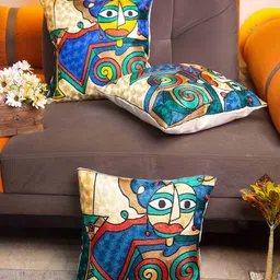 STUDIOHMK Blue & Red Kashmiri Embroidered Square Cushion Covers-image-24