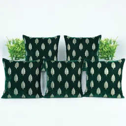 Decoghar Green & Silver-Toned 5Pcs Floral Square Cushion Covers-picture-13