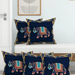 Lali Prints Blue & Yellow Set of 5 Floral Square Cushion Covers-34