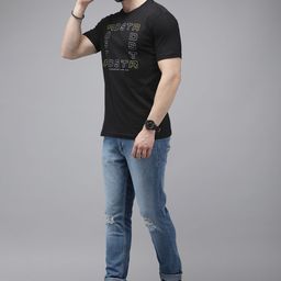 Roadster Men Black Typography Printed Pure Cotton T-shirt-image-93
