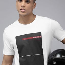 Roadster Men White Colourblocked Pure Cotton T-shirt-image-13