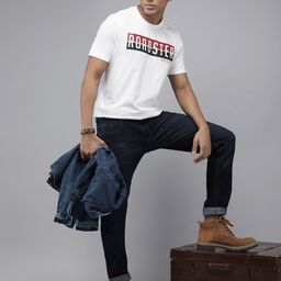 Roadster Men White Brand Logo Printed Pure Cotton T-shirt-image-40