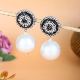 StyleCast Silver-Plated Rhinestone Studded & Artificial Beaded Spherical Drop Earrings-image-25