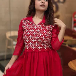 KALINI Woven Designed Embroidered Three Fourth Ethnic Dresses-picture-31