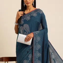 HERE&NOW Floral Beads & Stones Ready to Wear Mysore Silk Saree-picture-6