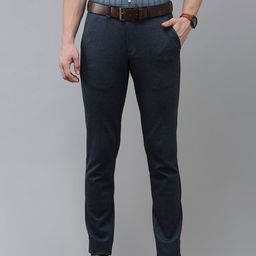 Van Heusen Men Solid Skinny Fit Mid-Rise Indigo Plain Knitted Flat-Front Formal Trousers-picture-7
