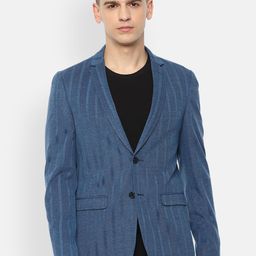 Louis Philippe Sport Men Blue Striped Pure Cotton Single Breasted Blazer-image-58