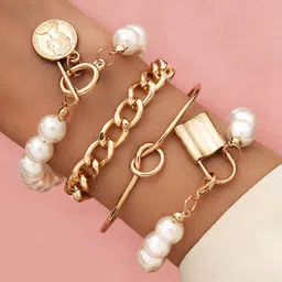 Jewels Galaxy Women Gold-Toned & White Gold-Plated Link Bracelet-11