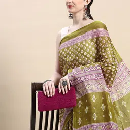 SHANVIKA Ethnic Motifs Printed Pure Cotton Block Print Saree-15