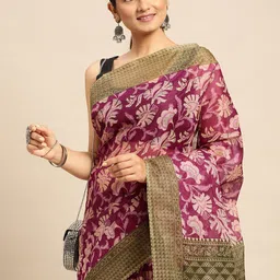 SHANVIKA Ethnic Motifs Printed Pure Cotton Block Print Saree-image-39