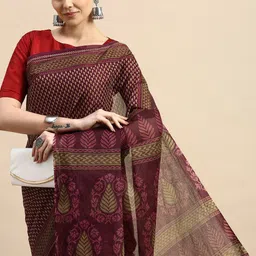 SHANVIKA Ethnic Motifs Printed Pure Cotton Block Print Saree-picture-6