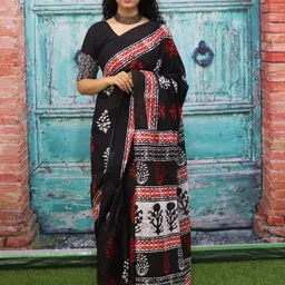 clothonus Ethnic Motifs Printed Pure Cotton Block Print Saree-image-29