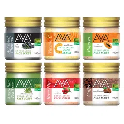 AYA Set of Charcoal-Vitamin C-Papaya-Tea Tree-Rosehip-Coffee Face Scrubs -100 ml Each-39