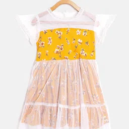 Bella Moda Girls Yellow & White Net Floral Printed Fit & Flare Dress-image-70