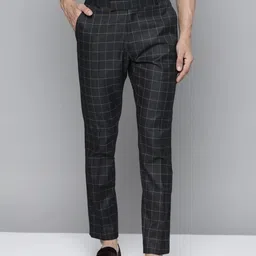 DENNISON Men Black Checked Smart Tapered Fit Trousers-image-88