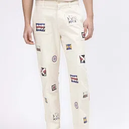 GANT Men Cream-Coloured Applique Printed Straight Fit Trousers-picture-27