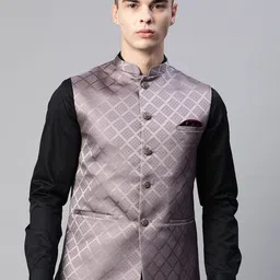 ESSAS club Men Geometric Thread Work Nehru Jacket with Pocket Square-14