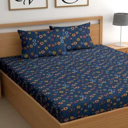 CG HOMES Blue Ethnic Motifs Printed Cotton 210 TC Fitted Queen Bedsheet 1.82 m x 1.82 m-picture-23