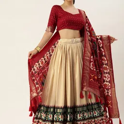 LOOKNBOOK ART Woven Design Foil Print Lehenga & Blouse With Dupatta-picture-32