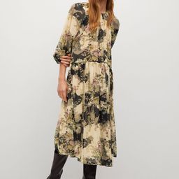 MANGO Women Beige & Navy Blue Floral Print Sustainable A-Line Dress-image-50