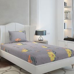 Monte Carlo Grey & Yellow Floral Printed 130 TC Single Bedsheet Set 2.3 x 1.6 m-picture-35