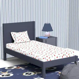 Himeya White & Red Conversational Cotton 180 TC Single Bedsheet With 1 Pillow Cover-image-57