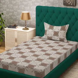KLOTTHE Brown & Grey Printed Pure Cotton 400 TC Single Bedsheet With Pillow Cover-picture-23