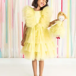 A Little Fable Girls Round Neck Flutter Sleeve Ruffled Tiered A-Line Dress-picture-11