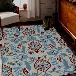 MRIC White & Red Floral Hand-Tufted Rectangular Woollen Carpet-28