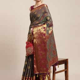 MIMOSA Purple & Gold-Toned Ethnic Motifs Zari Art Silk Kanjeevaram Saree-image-36