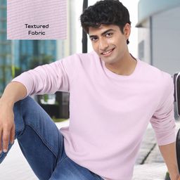 Urbano Fashion Men Textured Round Neck Oversized Full Sleeve Cotton T-Shirt-image-62