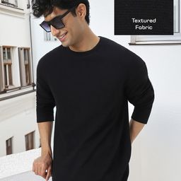 Urbano Fashion Men Textured Round Neck Oversized Full Sleeve Cotton T-Shirt-image-69