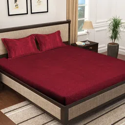 KLOTTHE Red 300TC Woolen Fitted Double Bedsheet & Pillow Covers-picture-11