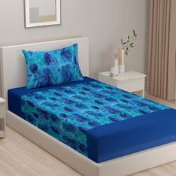 SWAYAM Blue 180 TC Cotton Single Bedsheet with 1 Pillow Cover-image-48