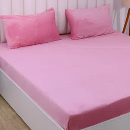 RD TREND Pink 210 TC King Fitted Bedsheet with 2 Pillow Covers-image-43