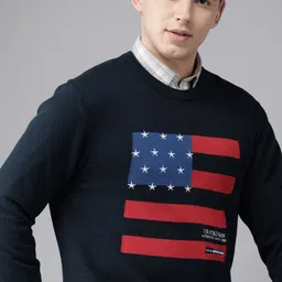 u.s. polo assn. U S Polo Assn Men Navy Blue Printed Pure Cotton Pullover Sweater-picture-20