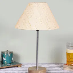 Devansh Off White Textured Cotton Frustum Table Lamp-16