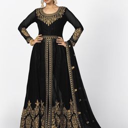 Divine International Trading Co Black & Gold-Toned Embroidered Unstitched Dress Material-image-40