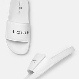 Louis Philippe Men White & Black Brand Logo Thread Embroidered Sliders with Velcro-image-56