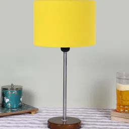 Devansh Yellow Textured Cylinder Wooden Contemporary Table Lamp-22