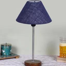Devansh Blue Textured Frustum Shaped Wooden Contemporary Table Lamp-image-55