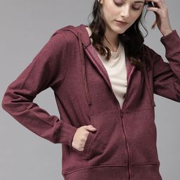 Roadster GreenTurn Women Purple Solid Hooded Sustainable Sweatshirt-picture-11