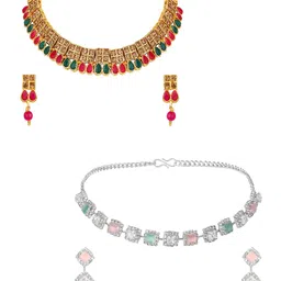 ASMITTA JEWELLERY Set Of 2 Gold & Rhodium-Plated Stone-Studded Jewellery Set-picture-4