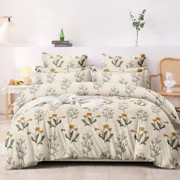 Aura Cream-Coloured & Green Floral Printed 310 TC King Bedsheet Set 2.54 m x 2.18 m-12
