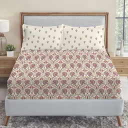 MYTRIDENT Coral & Red Ethnic Motifs Cotton 144 TC King Bedsheet with 2 Pillow Covers-picture-38