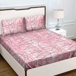 BELLA CASA Radiant Pink & White 150 TC Flat Cottn King Bedsheet & 2 Pillow Covers-image-65