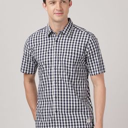 MERCHANT MARINE Men White & Blue Classic Slim Fit Gingham Checked Casual Shirt-image-35