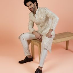 KISAH Men Ethnic Motifs Woven Design Indowestern Sherwani Trousers Set-picture-19